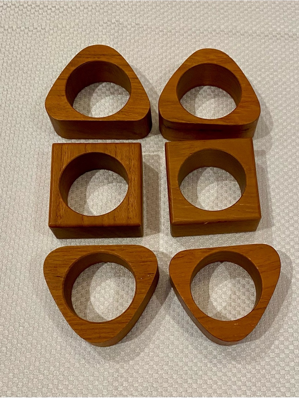 Mid Century Modern Wooden Napkin Rings Set of 6- Brown Home Accents